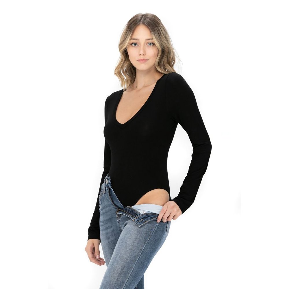 Basic V-Neck Leotard Bodysuit Tops